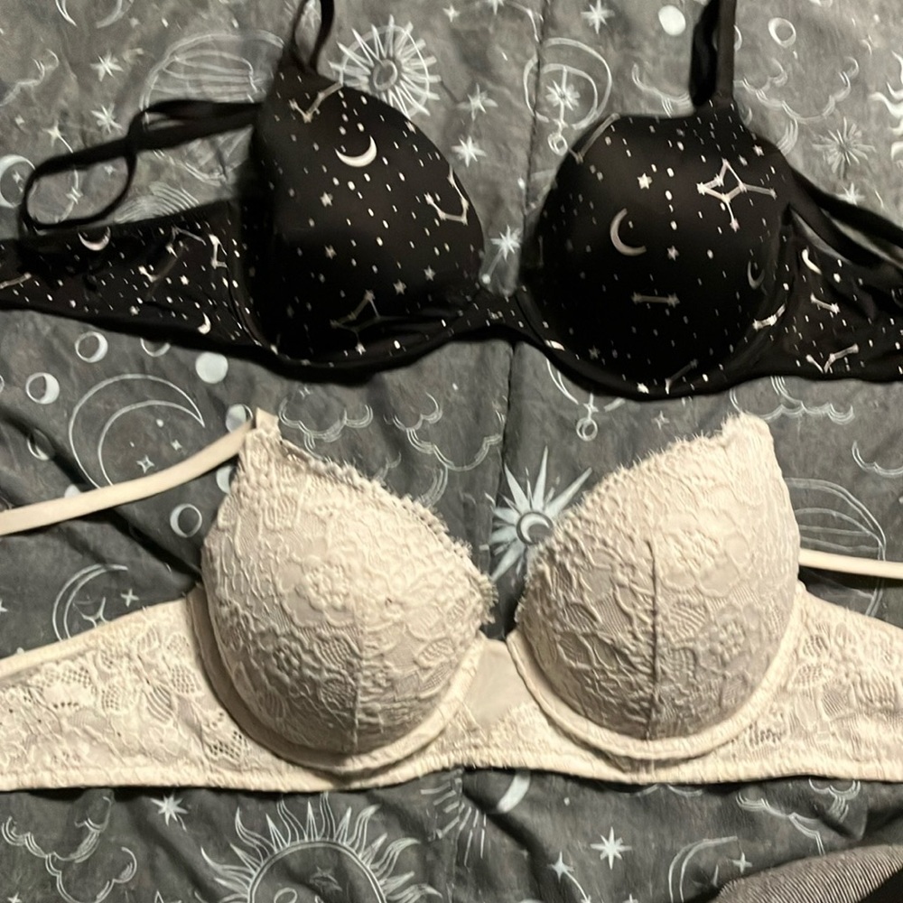 Black VS and White Aerie Push-Up Bras with Adjustable Straps 34 C
